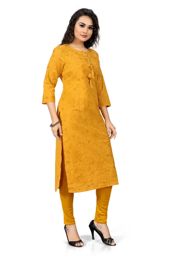 Indian_Women_Yellow_Pure_Cotton_Embroiedred_Kurta