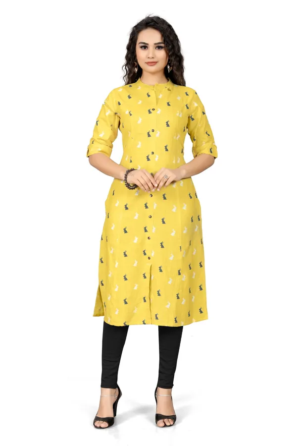 Indian_Women_Yellow_Pure_Cotton_Printed__Kurta