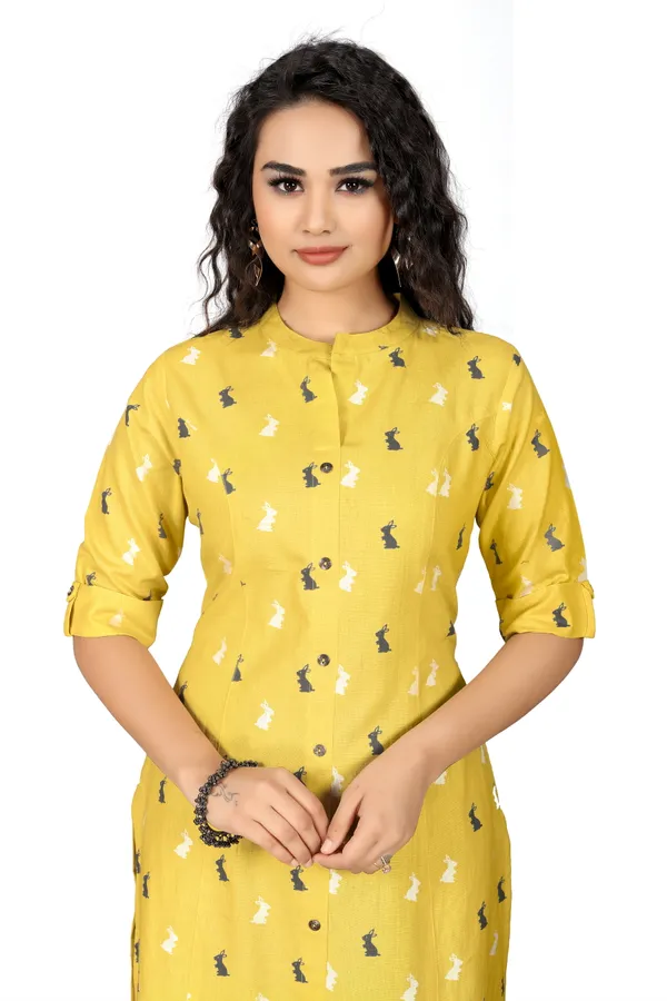 Indian_Women_Yellow_Pure_Cotton_Printed__Kurta
