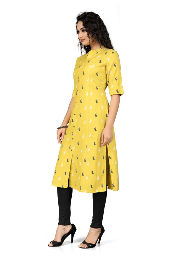 Indian_Women_Yellow_Pure_Cotton_Printed__Kurta