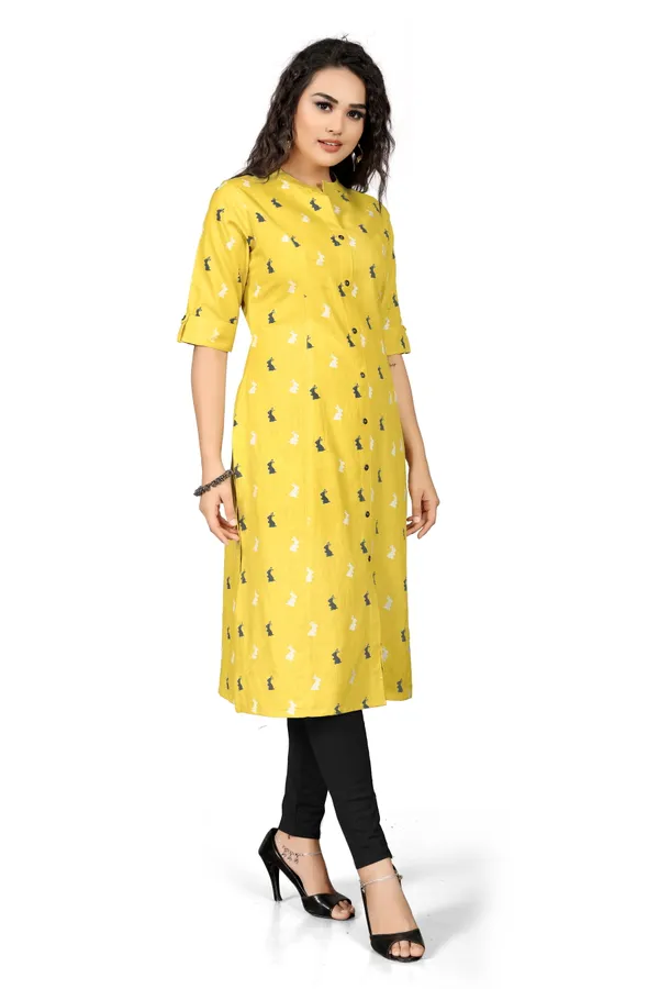 Indian_Women_Yellow_Pure_Cotton_Printed__Kurta