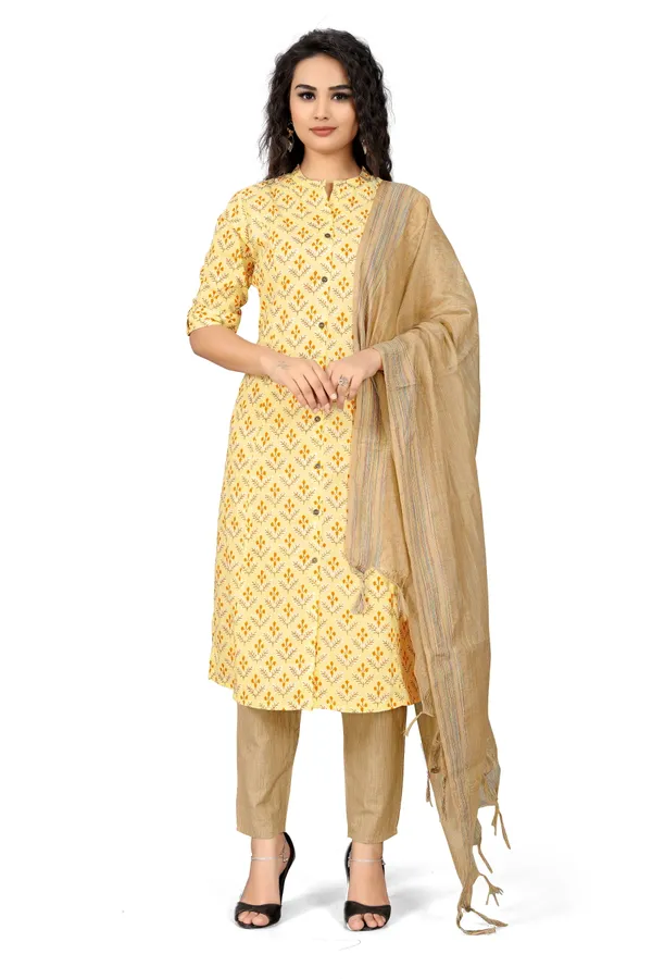 Indian_Women_Mustard_Pure_Cotton_Printed__Kurta_with_Trousers