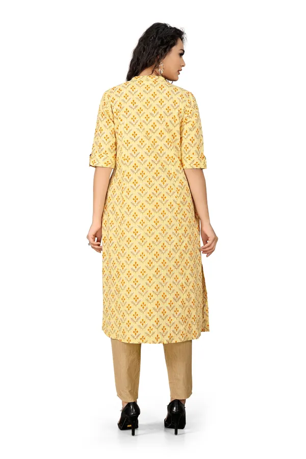 Indian_Women_Mustard_Pure_Cotton_Printed__Kurta_with_Trousers