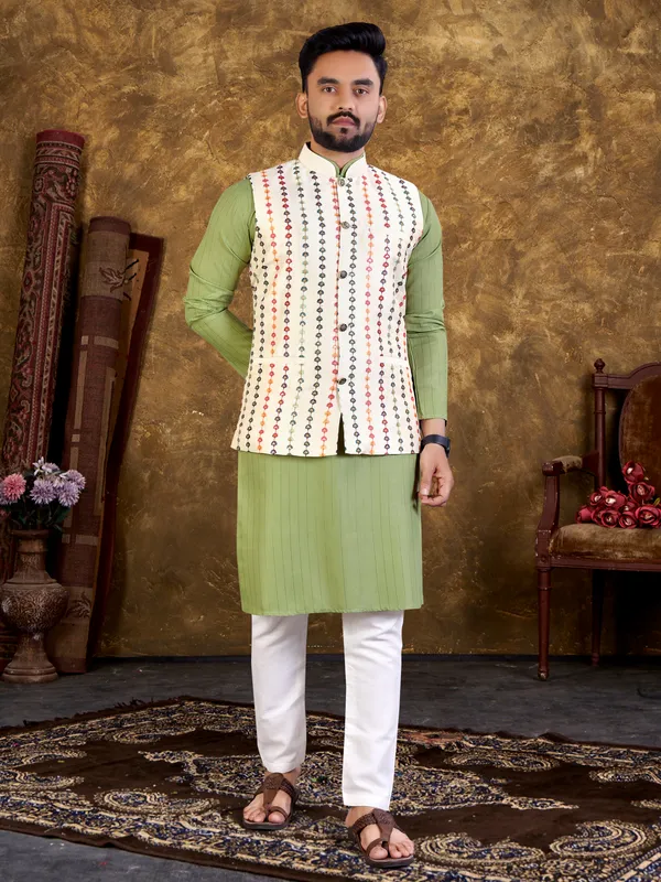 Kurta_Cotton_With_Embroidery_Work_Sets_With_Modi/Nehru_Jacket