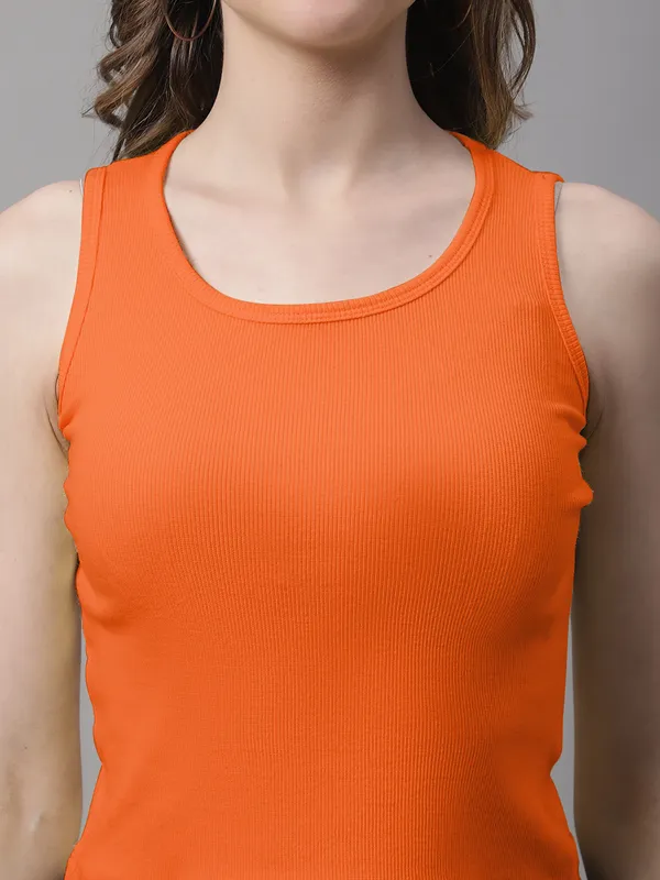 Orange_Cotton_Rib_Round_Neck_Crop_Top_For_Women