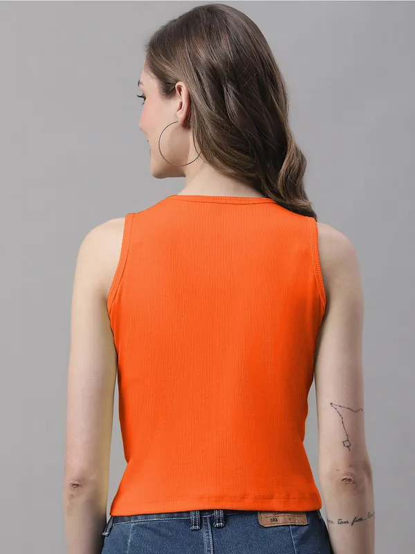 Orange_Cotton_Rib_Round_Neck_Crop_Top_For_Women