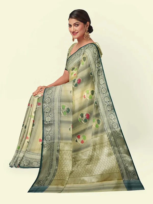 Grey_Matka_Silk/Silk_Blend_Banarasi_Sarees_For_Women