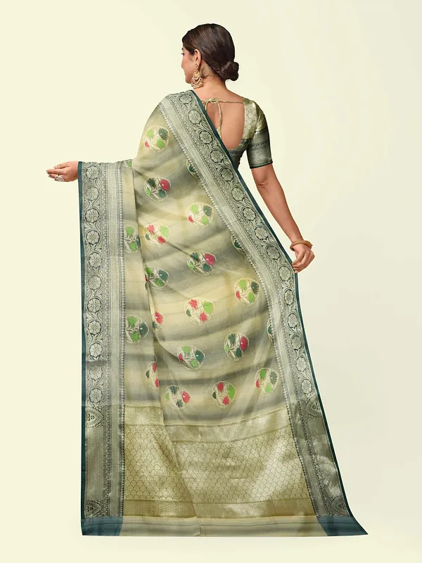 Grey_Matka_Silk/Silk_Blend_Banarasi_Sarees_For_Women