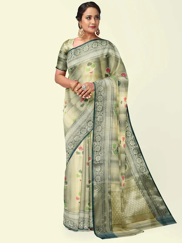 Grey_Matka_Silk/Silk_Blend_Banarasi_Sarees_For_Women