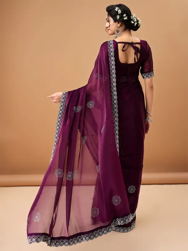 Wine_Jimmy_Choo_Satin_Saree_With_Unstitched_Blouse_For_Women