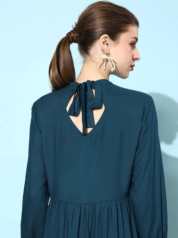 Women_Blue_Rayon_Fit_and_Flare_Tie_Up_Neck_Gathered_Dress