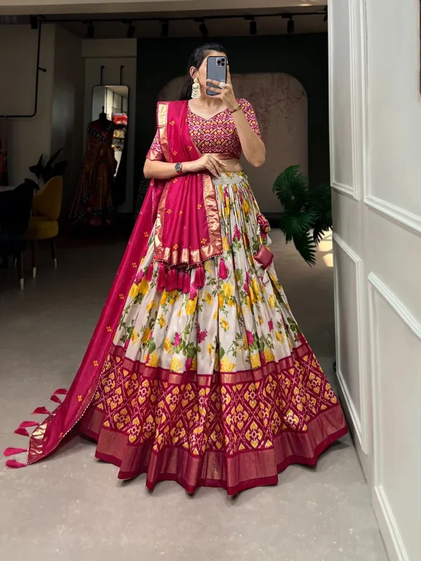 GEZREL Rani Printed Gujarati Tradition Art Silk Lehenga Price in India Buy GEZREL Rani Printed Gujarati Tradition Art Silk Lehenga online at