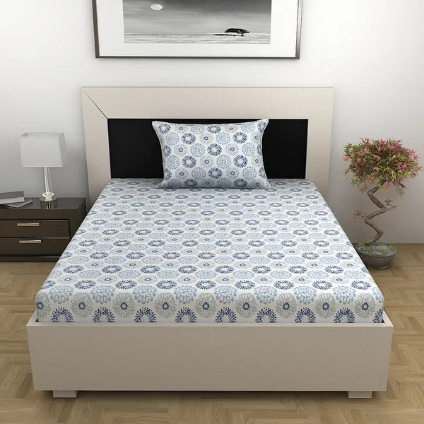 100%_Cotton_120_TC_Dahila_Single_Bedsheet_2_Pillow_Covers,_Dutch_Blue