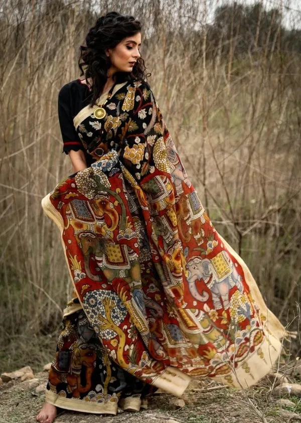 Black_Colour_Linen_Saree_(With_Unstitched_Blouse_Piece)_(For_Women)