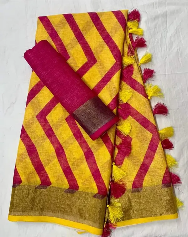 Yellow_Colour_Linen_Saree_(With_Unstitched_Blouse_Piece)_(For_Women)