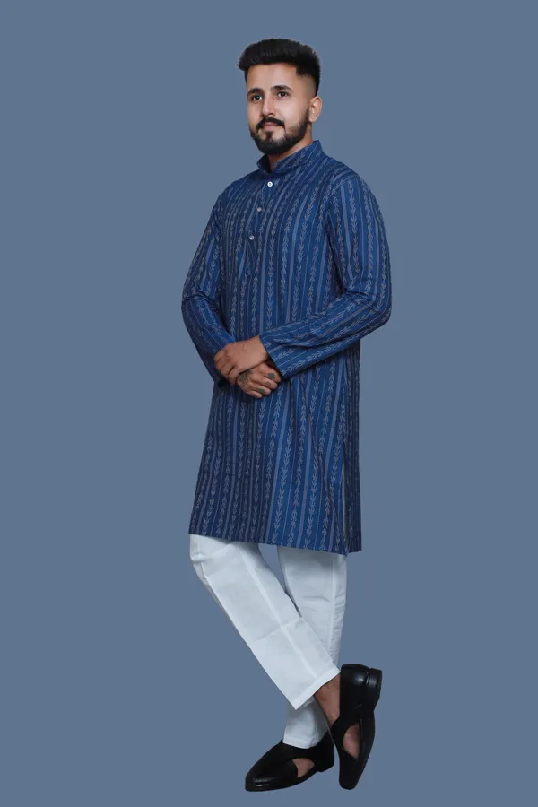 Teal_Blue_Cotton_Blend_Golden_Embroidery_Kurta-Pant_Set
