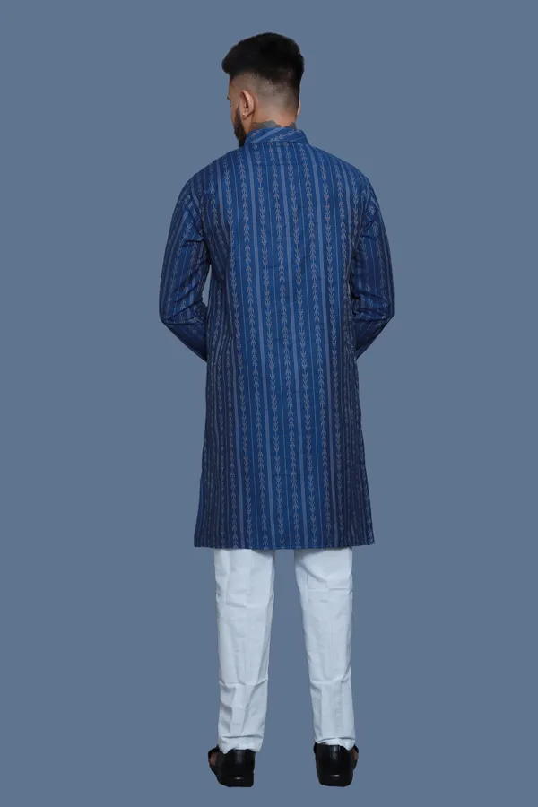 Teal_Blue_Cotton_Blend_Golden_Embroidery_Kurta-Pant_Set
