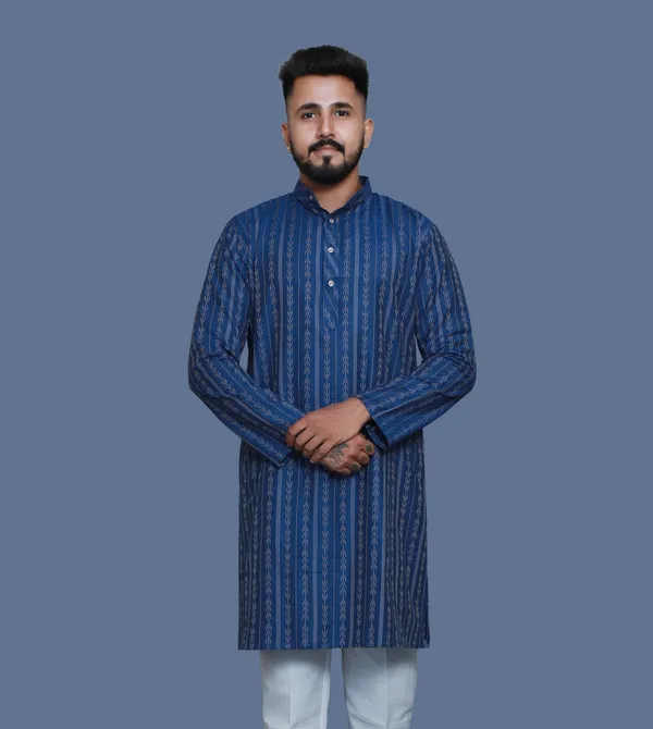 Teal_Blue_Cotton_Blend_Golden_Embroidery_Kurta-Pant_Set