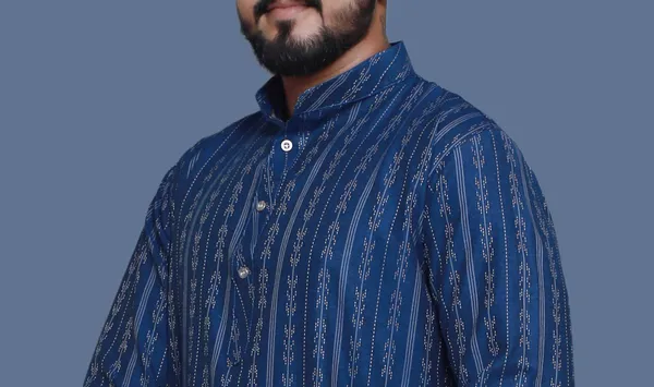 Teal_Blue_Cotton_Blend_Golden_Embroidery_Kurta-Pant_Set