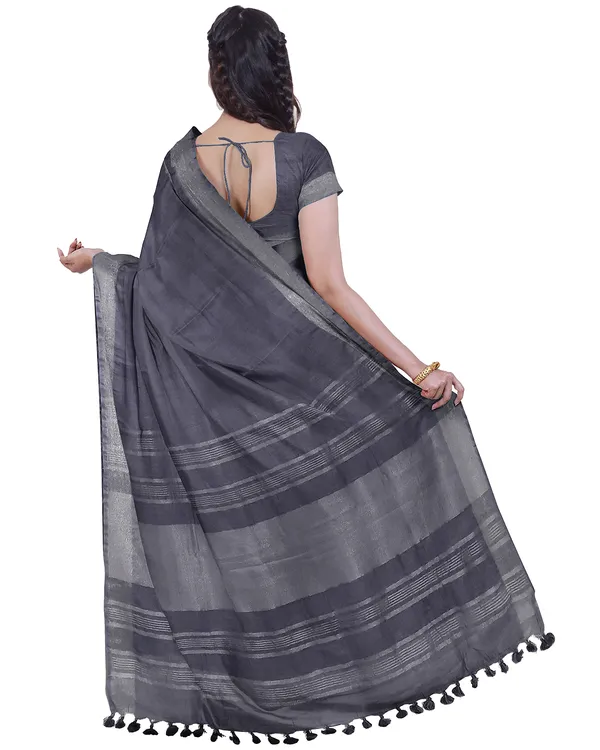 Grey_&_Moss_Green_women's_Bhagalpuri_Handloom_Cotton-Linen_Blend_Saree_Combo_(Pack_Of_2)_With_Running_Unstiched_Blouse_Piece