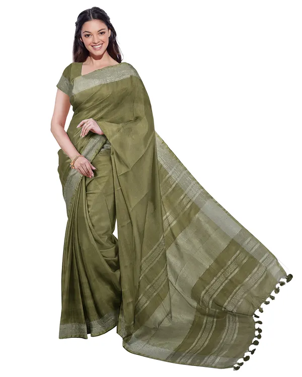 Grey_&_Moss_Green_women's_Bhagalpuri_Handloom_Cotton-Linen_Blend_Saree_Combo_(Pack_Of_2)_With_Running_Unstiched_Blouse_Piece