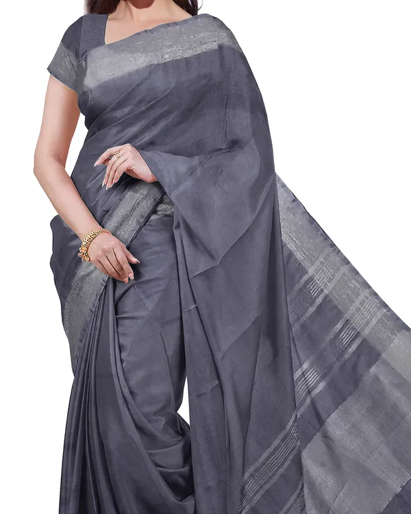 Grey_&_Moss_Green_women's_Bhagalpuri_Handloom_Cotton-Linen_Blend_Saree_Combo_(Pack_Of_2)_With_Running_Unstiched_Blouse_Piece