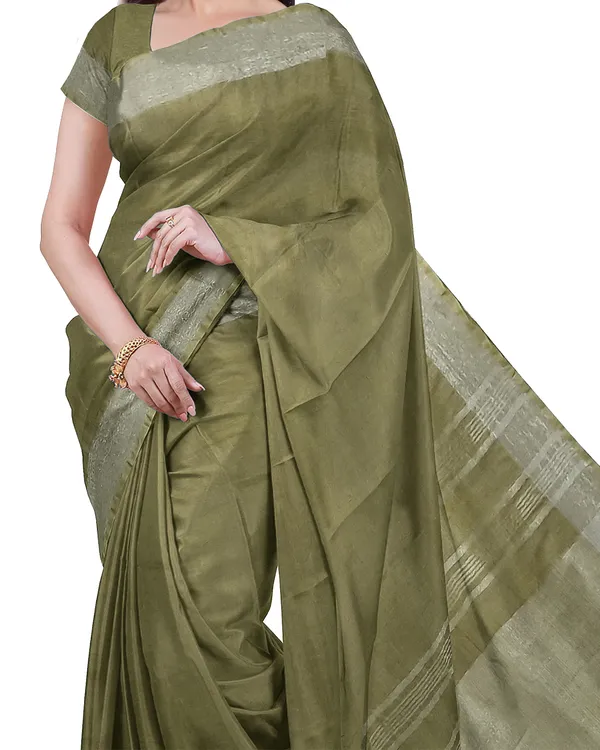Grey_&_Moss_Green_women's_Bhagalpuri_Handloom_Cotton-Linen_Blend_Saree_Combo_(Pack_Of_2)_With_Running_Unstiched_Blouse_Piece