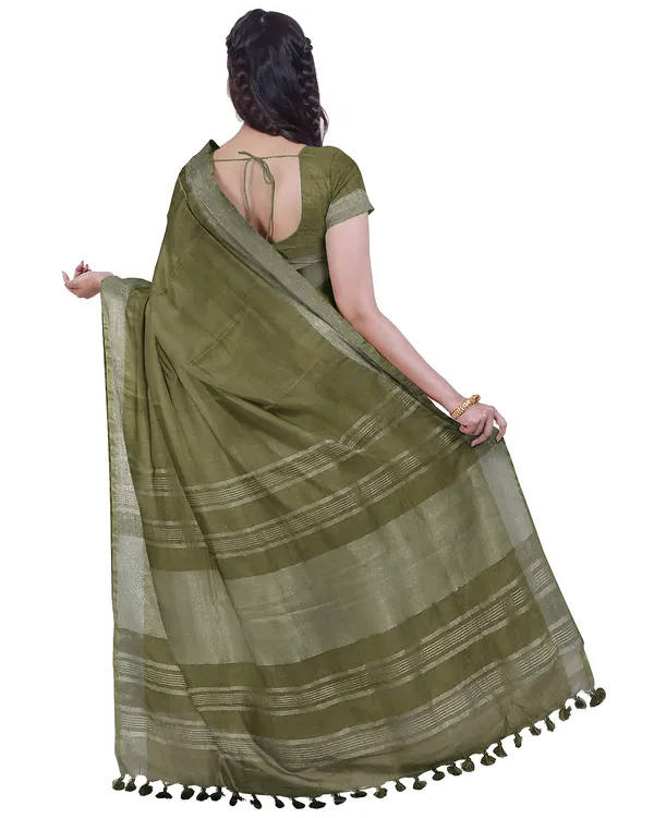 Grey_&_Moss_Green_women's_Bhagalpuri_Handloom_Cotton-Linen_Blend_Saree_Combo_(Pack_Of_2)_With_Running_Unstiched_Blouse_Piece