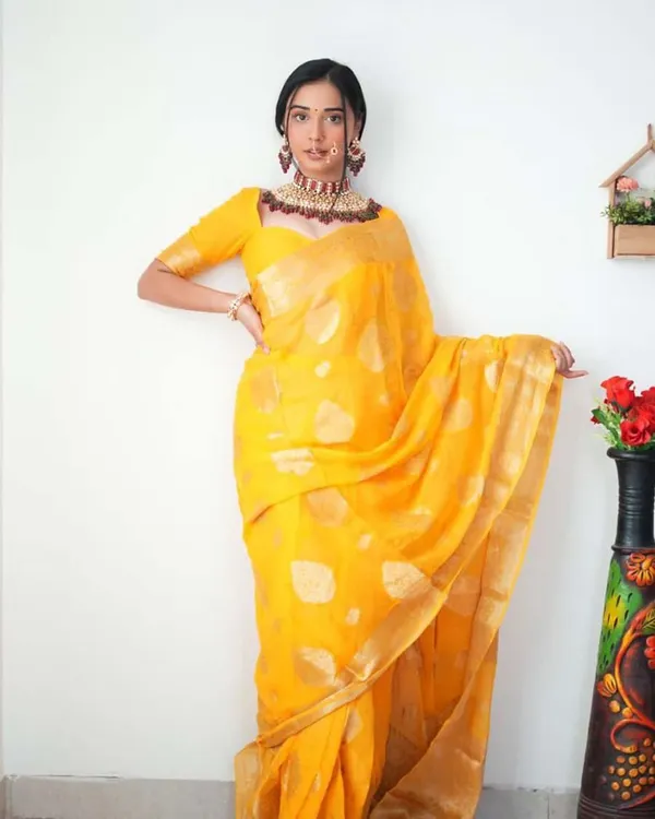 Yellow_Color_1_Minute_Ready_To_Wear_Soft_Banarasi_Silk_Saree_With_Golden_Zari_Work