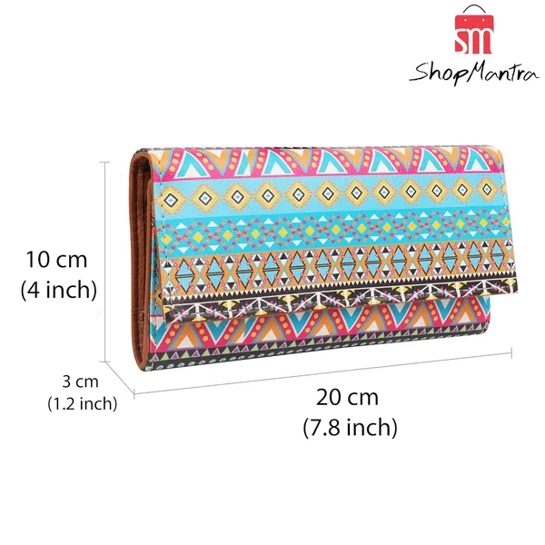 Women'S_Wallet_Unique_Print_Clutch_Vegan_Leather_11_Cards_1_Id_Slot_2_Notes_And_1_Coin_Compartment_Key_Holder_Magnetic_Closure_Ethnic_Pattern