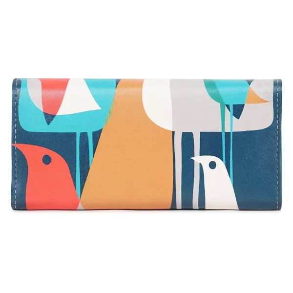Wallet_For_Women'S_Clutch_Vegan_Leather_11_Cards_1_Id_Slot_2_Notes_&_1_Coin_Compartment_Magnetic_Closure_Flock_Of_Birds_Pattern.