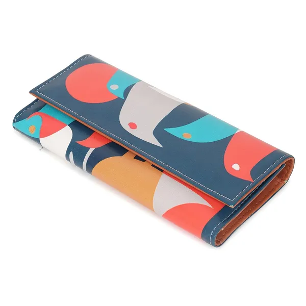 Wallet_For_Women'S_Clutch_Vegan_Leather_11_Cards_1_Id_Slot_2_Notes_&_1_Coin_Compartment_Magnetic_Closure_Flock_Of_Birds_Pattern.