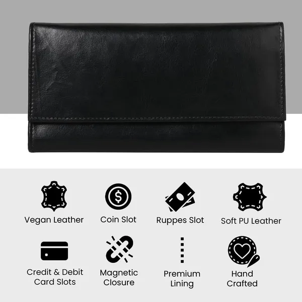 Black_Wallet_For_Women'S_Clutch_Ladies_Purse_Vegan_Leather_Holds_Upto_6_Cards_2_Notes_And_1_Coin_Compartment_Magnetic_Closure