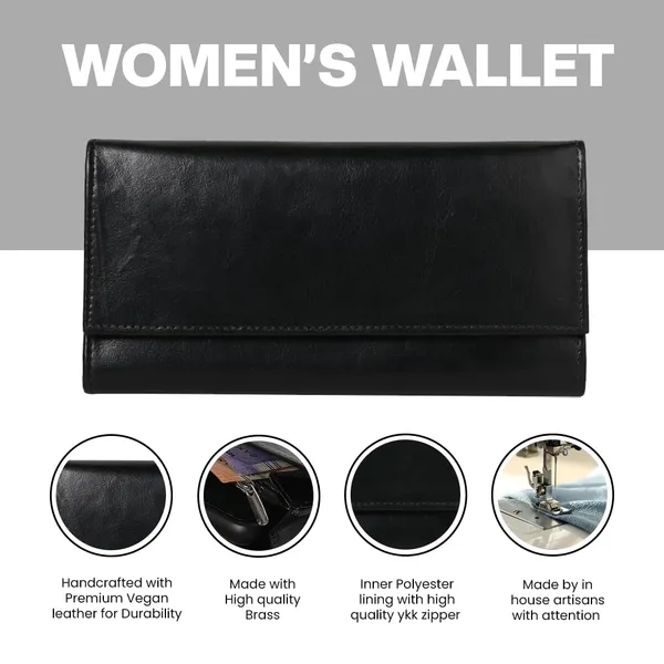 Black_Wallet_For_Women'S_Clutch_Ladies_Purse_Vegan_Leather_Holds_Upto_6_Cards_2_Notes_And_1_Coin_Compartment_Magnetic_Closure