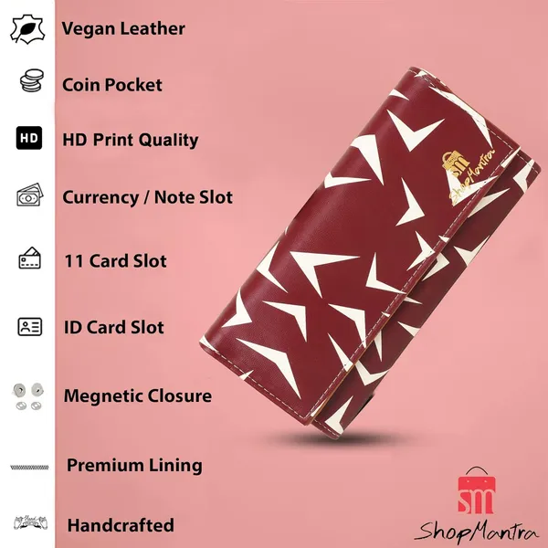 Maroon_Wallet_For_Women'S_Clutch_Vegan_Leather_11_Cards_1_Id_Slot_2_Notes_And_1_Coin_Compartment_Magnetic_Closure