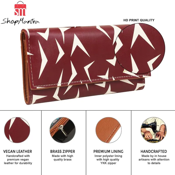 Maroon_Wallet_For_Women'S_Clutch_Vegan_Leather_11_Cards_1_Id_Slot_2_Notes_And_1_Coin_Compartment_Magnetic_Closure