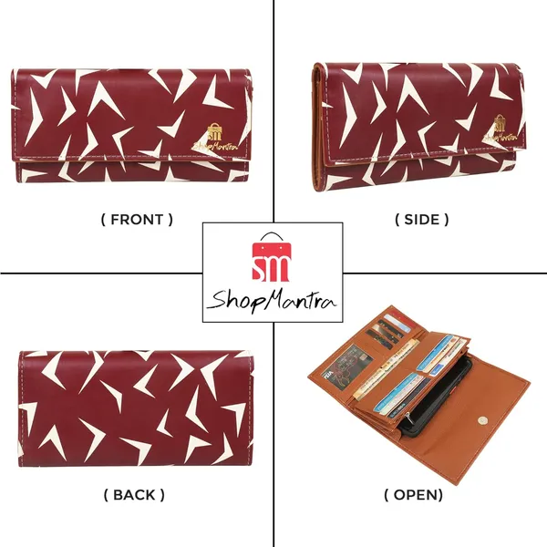 Maroon_Wallet_For_Women'S_Clutch_Vegan_Leather_11_Cards_1_Id_Slot_2_Notes_And_1_Coin_Compartment_Magnetic_Closure