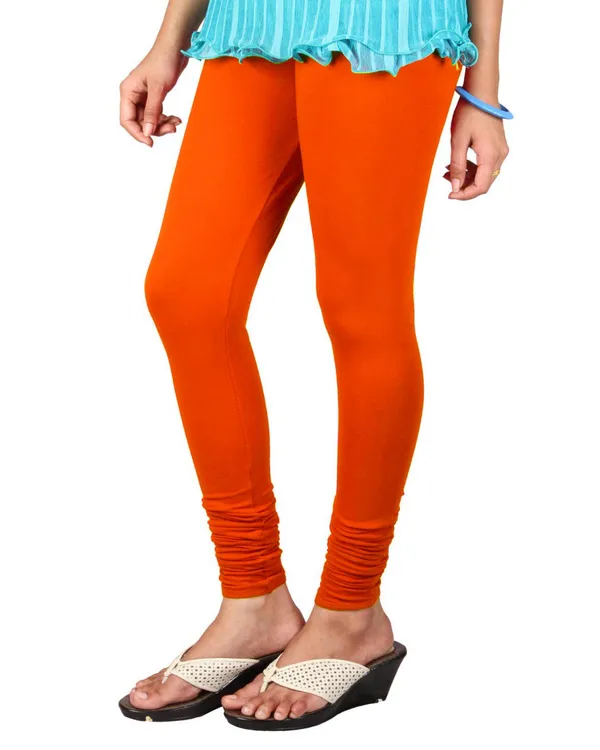 Orange_Stretchable_Cotton_Lycra_V-Cut_Solid_Premium_Four_Way_Churidar_Leggings_For_Womens_And_Girls