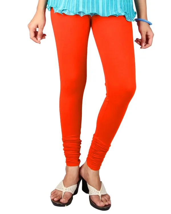 Orange_Stretchable_Cotton_Lycra_V-Cut_Solid_Premium_Four_Way_Churidar_Leggings_For_Womens_And_Girls