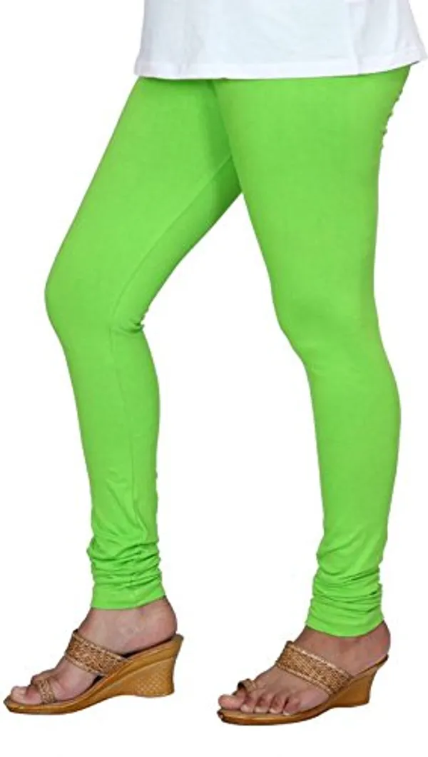 Fluorescent_Green_Stretchable_Cotton_Lycra_V-Cut_Solid_Premium_Four_Way_Churidar_Leggings_For_Womens_And_Girls