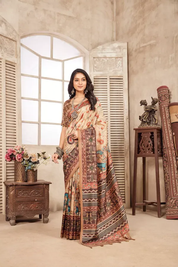 Multicolor_Bamboo_Silk_Plain_Weaved_Fancy_Party_Wear_Saree_With_Blouse