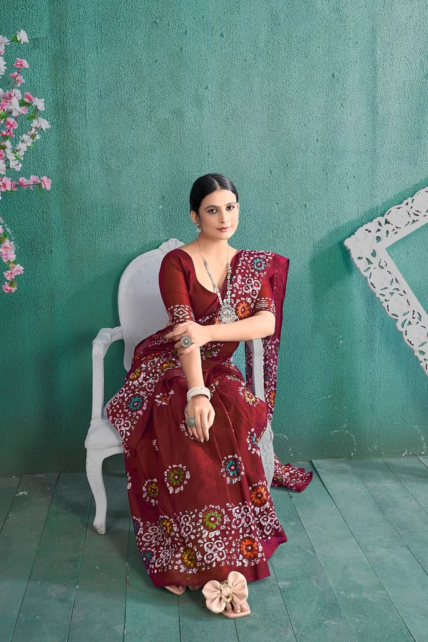 Handicraft_Women's_Bandhani_Print_Pure_Soft_Cotton_Saree_With_Zari_Border_And_Blouse_Piece_Satrangi_Red_With_Blouse_Piece