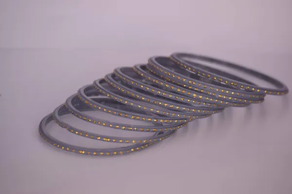 Glass_Bangles_for_Women_&_Girls_Chudi_Set_Grey_Golden_Dot_With_Glossy_Finished_(Pack_of_24)