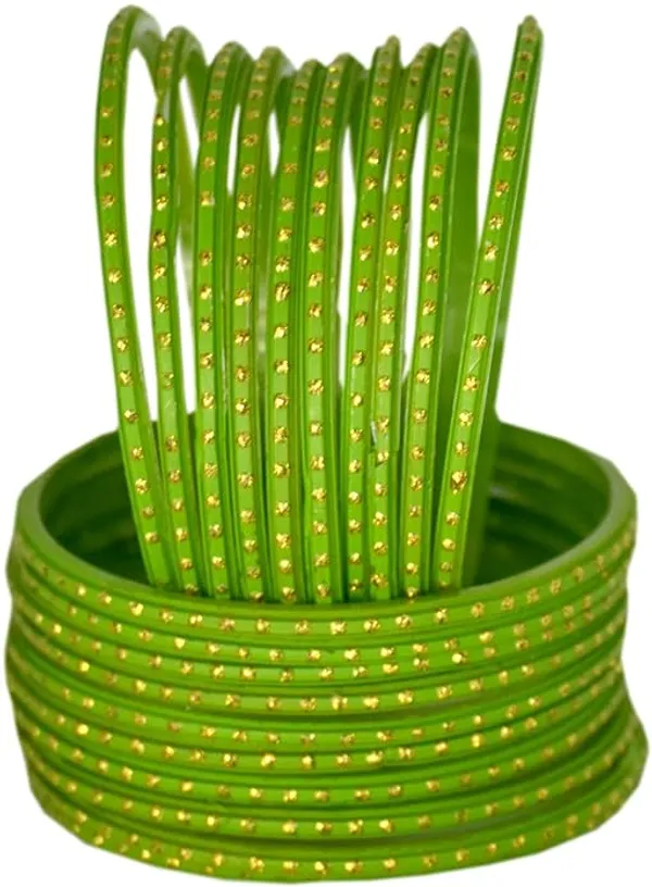 Glass_Bangles_for_Women_&_Girls_Chudi_Set_Parrot_Green_Golden_Dot_With_Glossy_Finished_(Pack_of_24)