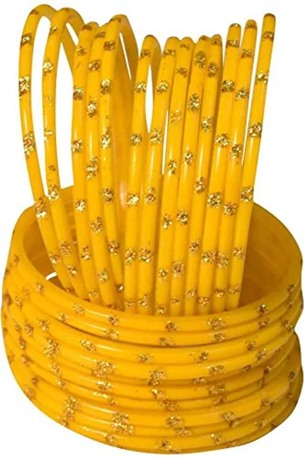 Beautiful_Elegant_Yellow_Glass_Bangles_Chudi_Set_Golden_Zari_Dot_For_Women_And_Girls_With_Glossy_Finished_(Pack_of_24)