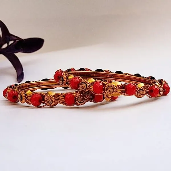 Gold_Plated_Bangle_Bracelet_for_Women_&_Girls_Red_Beads_Fashion_Jewellery_(Set_of_2)