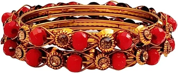 Gold_Plated_Bangle_Bracelet_for_Women_&_Girls_Red_Beads_Fashion_Jewellery_(Set_of_2)