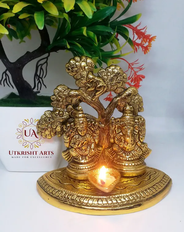 Gold_Plated_Lakshmi_Ganesha_Tree_Statue_Idol_with_Diya_for_Puja_Room_/_Laxmi_Ganesh_murti_with_Diya_Home_Temple_Decorative_Showpiece