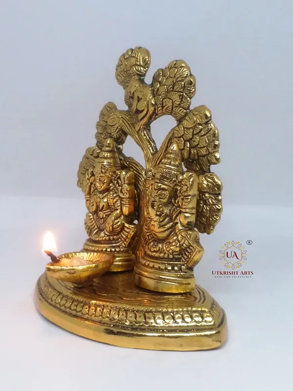 Gold_Plated_Lakshmi_Ganesha_Tree_Statue_Idol_with_Diya_for_Puja_Room_/_Laxmi_Ganesh_murti_with_Diya_Home_Temple_Decorative_Showpiece