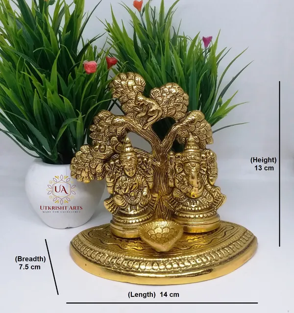 Gold_Plated_Lakshmi_Ganesha_Tree_Statue_Idol_with_Diya_for_Puja_Room_/_Laxmi_Ganesh_murti_with_Diya_Home_Temple_Decorative_Showpiece